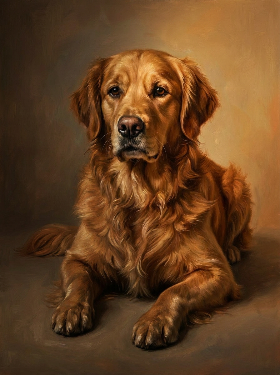 Custom pet portrait of a golden retriever